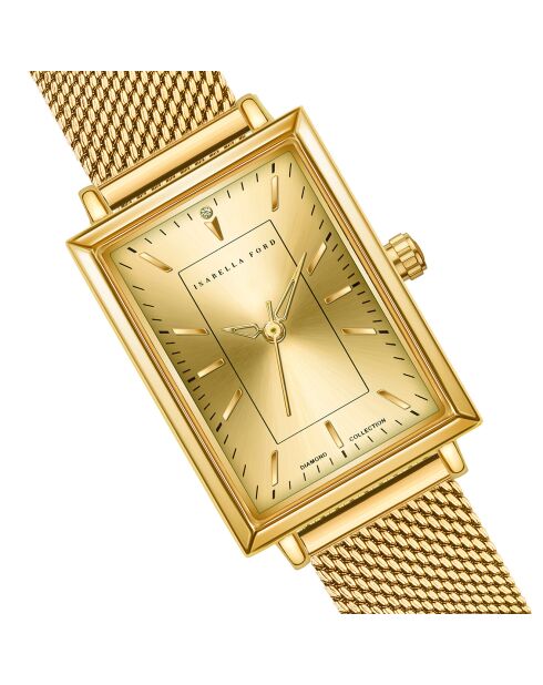 Montre Élodie en Acier & Diamant dorée