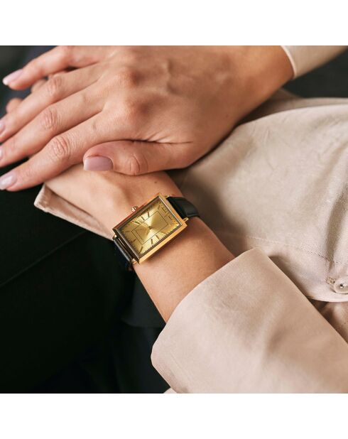 Montre Élodie en Cuir & Diamant noire