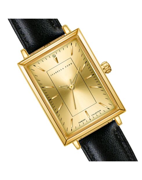 Montre Élodie en Cuir & Diamant noire