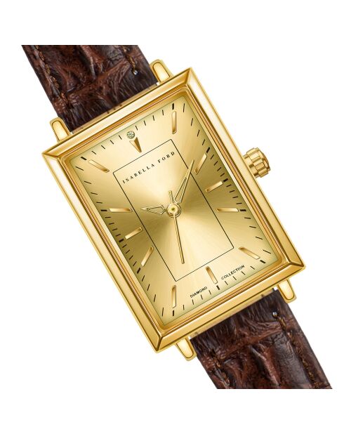 Montre Élodie en Cuir & Diamant marron