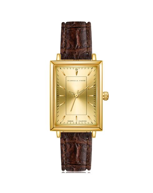Montre Élodie en Cuir & Diamant marron