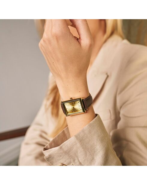 Montre Élodie en Cuir & Diamant marron