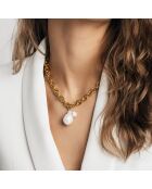 Parure Collier & Boucles d'oreilles Morgan en Acier doré et Perle de Culture d'eau douce