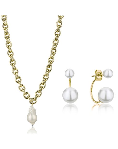 Parure Collier & Boucles d'oreilles Morgan en Acier doré et Perle de Culture d'eau douce
