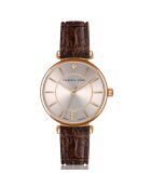 Set Montre Femme 2 Bracelets Sophia en Acier, Cuir & Diamant rose doré/marron