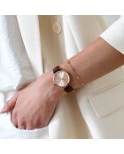 Set Montre Femme 2 Bracelets Sophia en Acier, Cuir & Diamant rose doré/marron