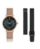  Set Montre Femme 2 Bracelets Portia en Acier & Diamant rose doré/noir