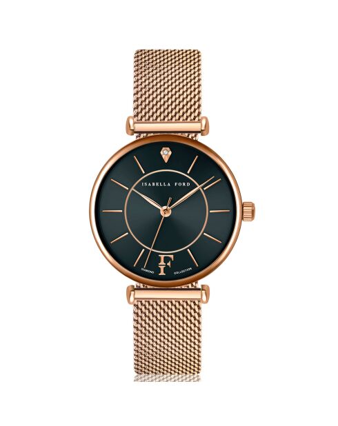  Set Montre Femme 2 Bracelets Portia en Acier & Diamant rose doré/noir