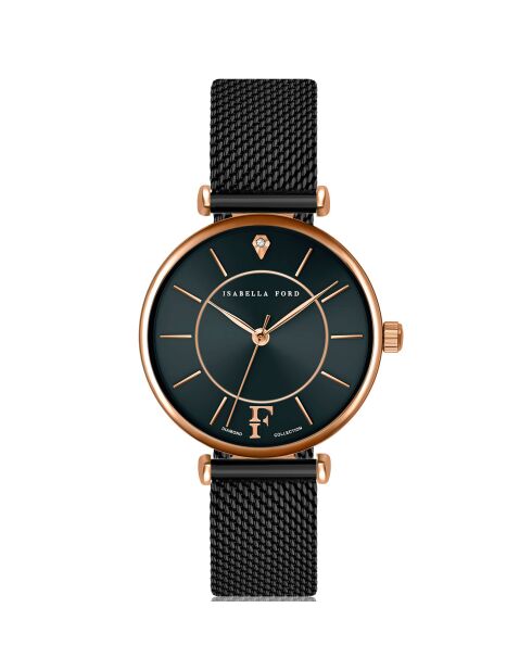  Set Montre Femme 2 Bracelets Portia en Acier & Diamant rose doré/noir
