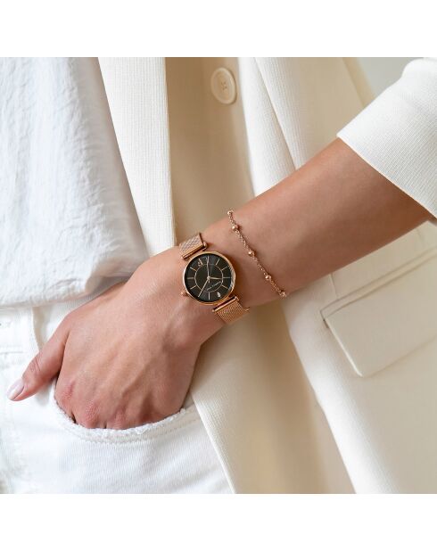  Set Montre Femme 2 Bracelets Portia en Acier & Diamant rose doré/noir
