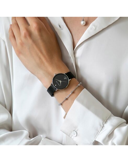 Set Montre Femme 2 Bracelets Infinity en Acier & Diamant argenté/noir