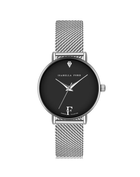 Set Montre Femme 2 Bracelets Infinity en Acier & Diamant argenté/noir