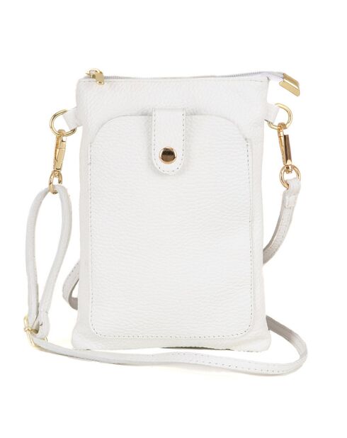 Sac bandoulière en Cuir Erica blanc - 14x21x1cm