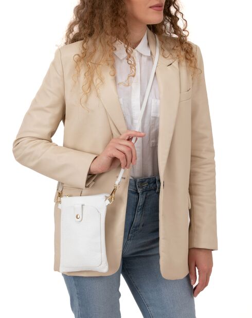 Sac bandoulière en Cuir Erica blanc - 14x21x1cm