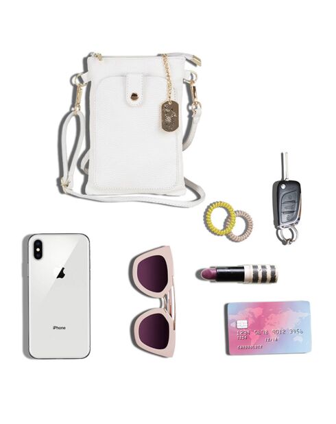 Sac bandoulière en Cuir Erica blanc - 14x21x1cm