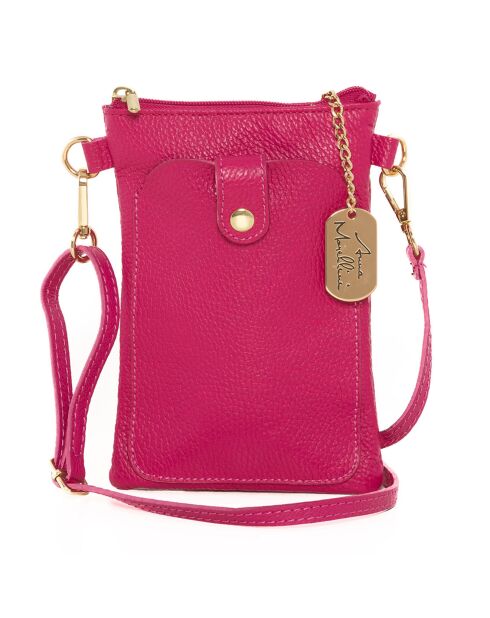 Erica fushia leren schoudertas - 14x21x1cm