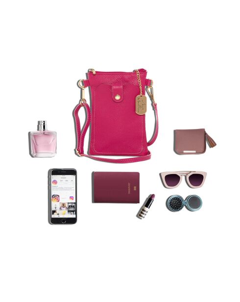 Erica fushia leren schoudertas - 14x21x1cm