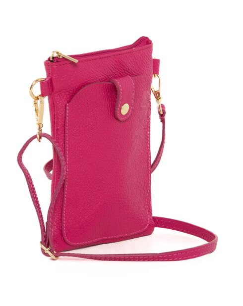 Erica fushia leren schoudertas - 14x21x1cm