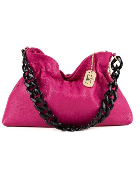 Fabrizia fushia leren schoudertas - 33x21x4cm