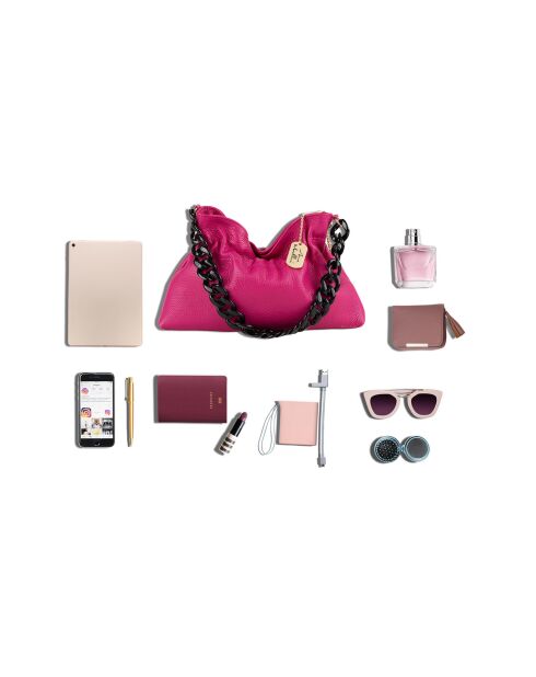 Fabrizia fushia leren schoudertas - 33x21x4cm