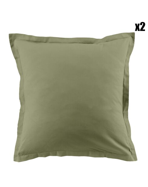 2 Taies d'oreiller en coton unies verveine