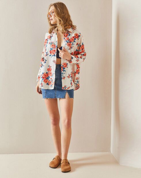 Chemise en Lin mélangé Clarence blanc fleuris