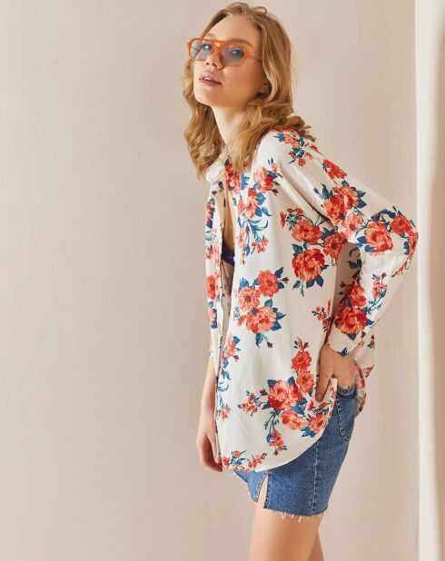 Chemise en Lin mélangé Clarence blanc fleuris