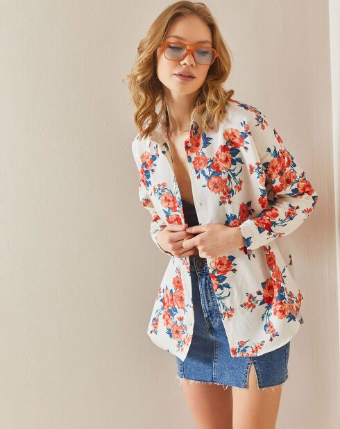 Chemise en Lin mélangé Clarence blanc fleuris