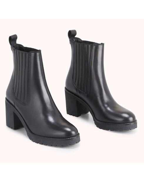 Chelsea boots en Cuir Bena noirs - Talon 7 cm