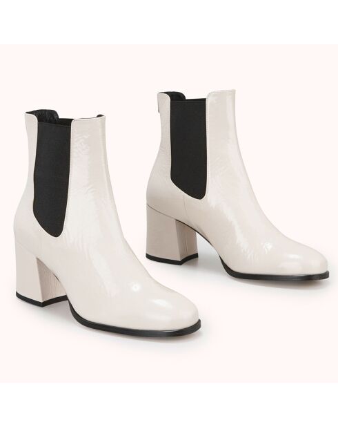 Chelsea Boots en Cuir verni Lanae crème - Talon 6 cm