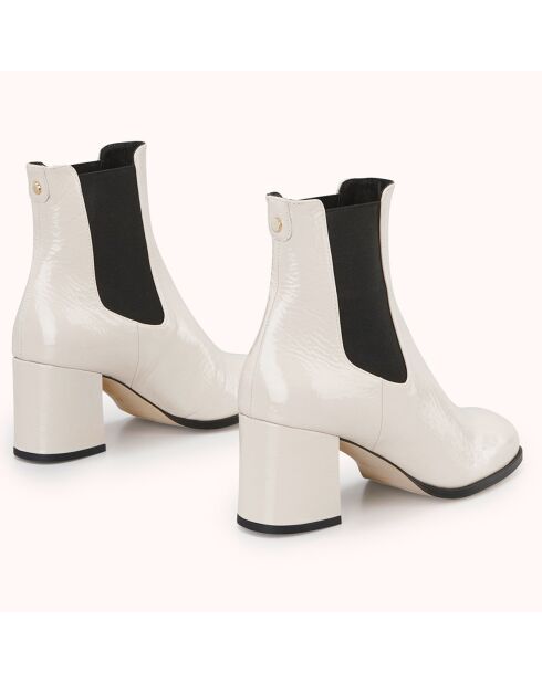 Chelsea Boots en Cuir verni Lanae crème - Talon 6 cm