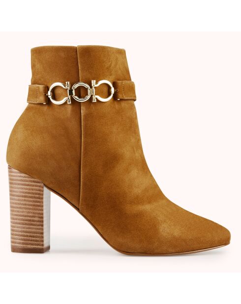 Bottines en Velours de Cuir Reina tabac - Talon 8 cm