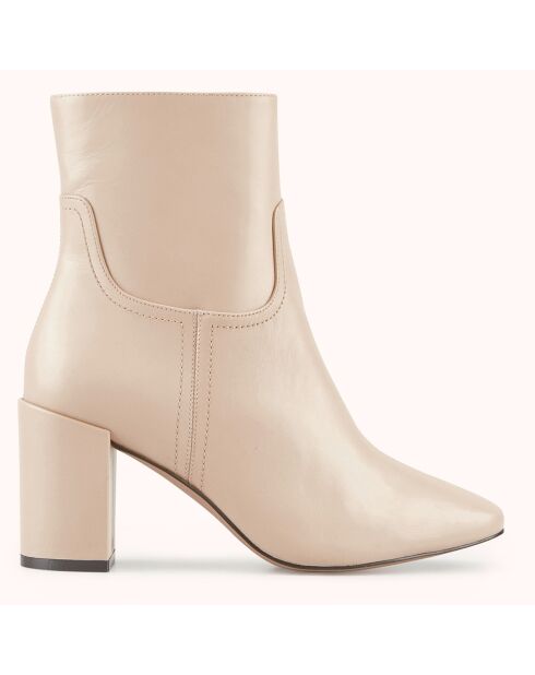 Bottines en Cuir Rissia beiges - Talon 7 cm