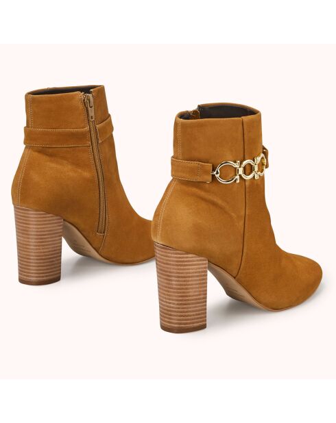 Bottines en Velours de Cuir Reina tabac - Talon 8 cm