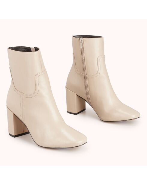 Bottines en Cuir Rissia beiges - Talon 7 cm