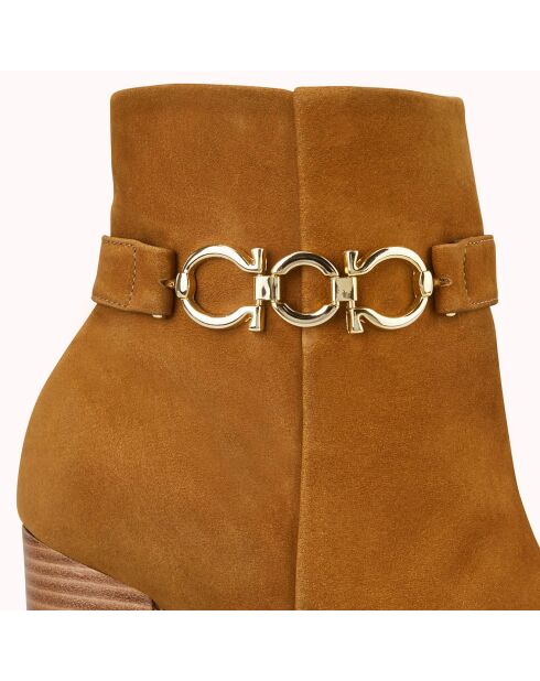 Bottines en Velours de Cuir Reina tabac - Talon 8 cm