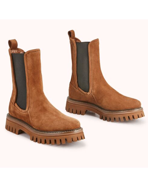 Chelsea boots en Velours de Cuir Teena tabac