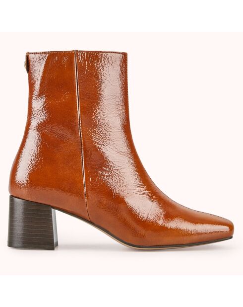 Bottines en Cuir légèrement verni Valonia marron - Talon 5 cm