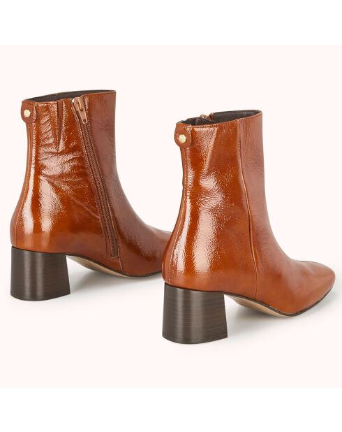 Bottines en Cuir légèrement verni Valonia marron - Talon 5 cm