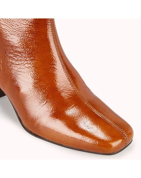 Bottines en Cuir légèrement verni Valonia marron - Talon 5 cm