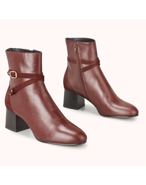 Bottines en Cuir et Velours de Cuir Zolana marron - Talon 5 cm