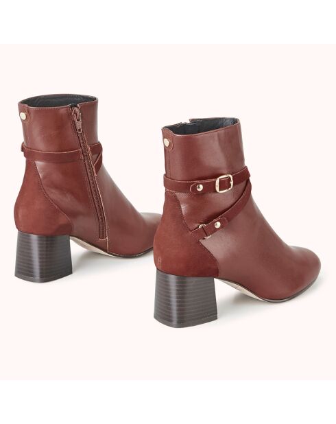 Bottines en Cuir et Velours de Cuir Zolana marron - Talon 5 cm
