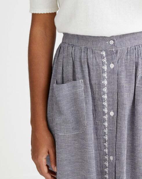 Jupe longue mini pied-de-puce bleue