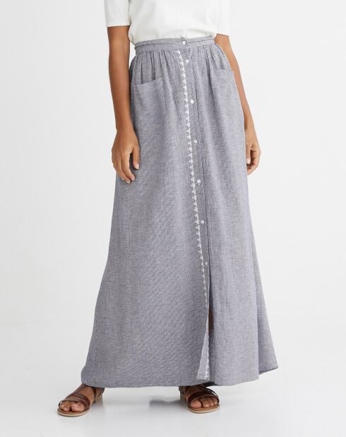 Jupe longue mini pied-de-puce bleue