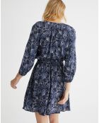 Robe en Crêpe imprimée Paisley bleu foncé