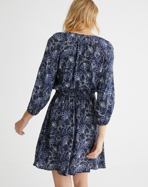 Dunkelblaues Crêpe-Kleid mit Paisley-Print
