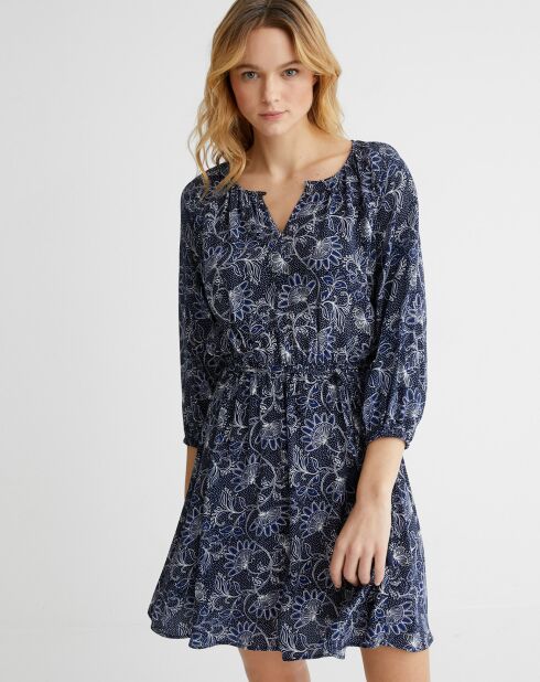Dunkelblaues Crêpe-Kleid mit Paisley-Print