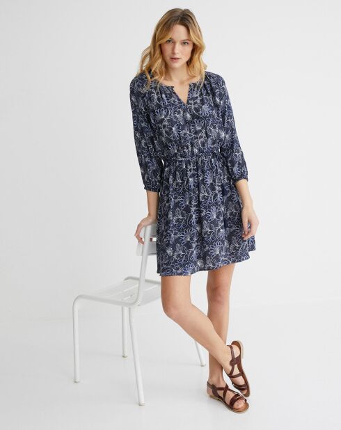 Dunkelblaues Crêpe-Kleid mit Paisley-Print