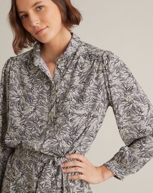 Robe-chemise imprimée Graphic Leaves bleue