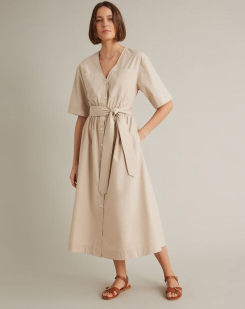 Robe longue en Popeline craquante beige clair